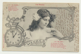 Carte Fantaisie Femme - Les Heures - 1 H Du Matin - 1 H Du Soir - Phototypie Bergeret - Bergeret