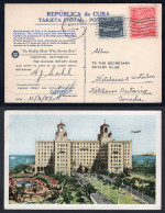 CUBA 1954 Two Values On Postcard To Canada. Hotel Advertising. Rotary Club (p2344) - Cartas & Documentos