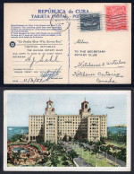 CUBA 1954 Two Values On Postcard To Canada. Hotel Advertising. Rotary Club (p2344) - Briefe U. Dokumente