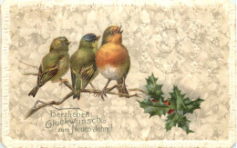 Neujahr - Vögel - Prägekarte - New Year