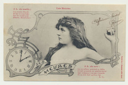Carte Fantaisie Femme - Les Heures - 2 H Du Matin - 2 H Du Soir - Phototypie Bergeret - Bergeret