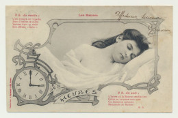 Carte Fantaisie Femme - Les Heures - 3 H Du Matin -  3 H Du Soir - Phototypie Bergeret - Bergeret