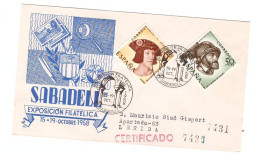 EXPOSICION FILATELICA SABADELL 1958 - SOBRE CON SELLOS Y SELLOS DE EVENTO - Maschinenstempel (EMA)