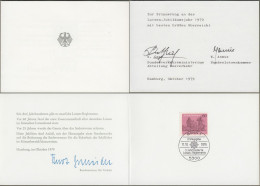 Bund: Minister Card - Ministerkarte Mit Mi-Nr. 1022 ESST: " 3 Jahrhunderte Lotsen-Reglements "  X - Covers & Documents