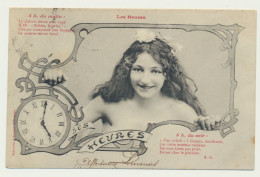Carte Fantaisie Femme - Les Heures - 5 H Du Matin -  5 H Du Soir - Phototypie Bergeret - Bergeret