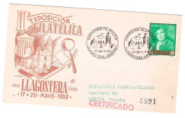 II° EXPOSICION FILATELICA LLAGOSTERA 1959 - SOBRE CON SELLOS Y SELLOS DE EVENTOS - Maschinenstempel (EMA)