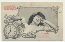 Carte Fantaisie Femme - Les Heures - 7 H Du Matin -  7 H Du Soir - Phototypie Bergeret - Bergeret