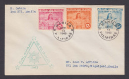 Philippines 1943 FDC  Used, Independence,Imperf Stamp Set Of 3v,Scott# N29-N31a,VF - Philippinen