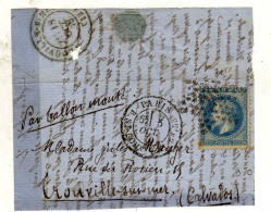 Timbre 20c Bleu Sur Fragment Ballon Monté Départ 05/10/1870 Arrivée 18/10/1870 - 1849-1876: Classic Period