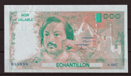 Probedruck Testbanknote Specimen Frankreich 1988 Echantillion Balzac Mit Signatur Und Seriennummer - Fictifs & Spécimens