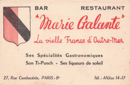 Bar Restaurant  MARIE GALANTE . La Vielle France D'Outre Mer .  PARIS - Hotelkarten