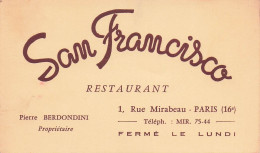 Restaurant SAN FRANCISCO .  PARIS  - Hotelsleutels (kaarten)