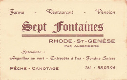 Restaurant SEPT FONTAINES .  RHODE St-GENESE Par ALSEMBERG - Cartes D'hotel