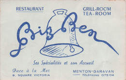 Restaurant BIG BEN .  MENTON GARAVAN . - Cartas De Hotels