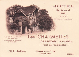 Hôtel Restaurant  LES CHARMETTES .  BARBIZON - Cartes D'hotel