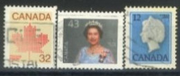 CANADA - 1977/82/85, CANADIAN MAPLE LEAF EMBLEM, & QUEEN ELIZABETH II, STAMPS SET OF 3, USED. - Used Stamps