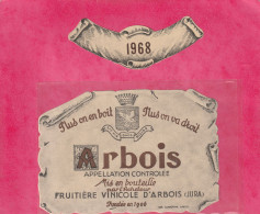 FRUITIERE VINICOLE D'ARBOIS " PLUS ON EN BOIT PLUS ON VA DROIT " MILESIME 1968 . Imp. SANSOVINI .ETIQUETTE JAMAIS COLLEE - Sonstige & Ohne Zuordnung