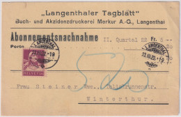 Zum. 154 / MiNr. 165x Auf Abonnements NN-Karte - LANGENTHALER TAGBLATT Von LANGENTHAL Nach Winterthur - Cartas & Documentos