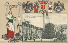 Cpa Trento, Collection FERT, Devise Et Blason De La Maison De Savoie, Piazza Del Duomo E Torre Grande - Trento