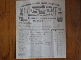 44 CLISSON - Facture A. DURVILLE-BRANGER, Quincaillerie Mercerie Métaux En Tous Genres, Janvier 1922 - 1900 – 1949