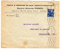 1929  "  S A PIGNOL  Sacs Neufs Et Occasion "  Envoyée à FORCALQUIER - Storia Postale