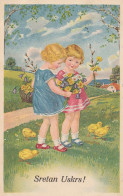 Sretan Uskrs Happy Easter Children Picking Flowers Chicks 1932 - Easter