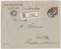 Privatganzsache Mit Sujet Zum. 110 / MiNr. 104 Auf R-Brief ELETRIZITÄTSWERK Der Stadt LUZERN - Entiers Postaux