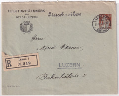 Privatganzsache Mit Sujet Zum. 110 / MiNr. 104 Auf R-Brief ELETRIZITÄTSWERK Der Stadt LUZERN - Interi Postali