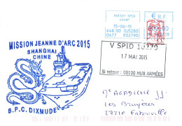 ENVELOPPE AVEC CACHET B.P.C. DIXMUDE - MISSION JEANNE D' ARC 2015 - ESCALE A SHANGHAI EN CHINE - LE 17/05/2015 - Naval Post