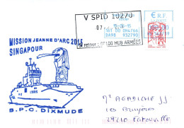 ENVELOPPE AVEC CACHET B.P.C. DIXMUDE - MISSION JEANNE D' ARC 2015 - ESCALE A SINGAPOUR - LE 07/05/2015 - Posta Marittima