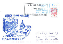 ENVELOPPE AVEC CACHET B.P.C. DIXMUDE - MISSION JEANNE D' ARC 2015 - ESCALE A AQABA EN JORDANIE - LE 27/03/2015 - Seepost