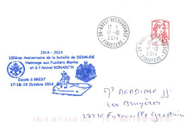 ENVELOPPE AVEC CACHET B.P.C. DIXMUDE - 1914 - 2014 - 100e ANNIVERSAIRE DE LA BATAILLE DE DIXMUDE - 17/10/2014 BREST - Scheepspost