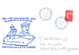 ENVELOPPE AVEC CACHET B.P.C. DIXMUDE - 1914 - 2014 - 100e ANNIVERSAIRE DE LA BATAILLE DE DIXMUDE ERREUR SUR CACHET 1944 - Poste Navale