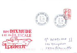 ENVELOPPE AVEC CACHET B.P.C. DIXMUDE - ESCALE A LORIENT LE 06/10/2014 - Correo Naval