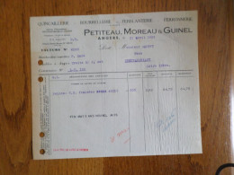 49 ANGERS - Facture PETITEAU MOREAU & GUINEL, Quincaillerie Bourrellerie Ferblanterie Ferronnerie, Avril 1939 - 1900 – 1949
