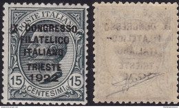 1922 Regno Di Italia, Congresso Filatelico Italiano, N° 124 15 Cent. Grigio MNH - Altri & Non Classificati