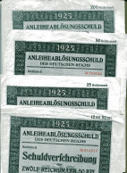 4x Schuldverschreibung Des Deutschen Reichs Von 1925 (12,50, 25, 50 & 200 Reichsmark) - Bank & Versicherung