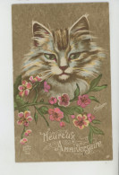 CHATS - CAT - Jolie Carte Fantaisie Chat Et Fleurs "Heureux Anniversaire " - Maurice BOULANGER - Katzen