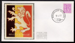 FDC SOIE / ZIJDE 1850 - 12/04/1977 - Lion Héraldique 1 F (1 Pli, Oblitération 1000 Bruxelles) - 1971-1980