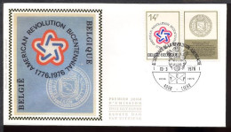 FDC SOIE / ZIJDE 1797 - 13/03/1976 - Bicentenaire Etats-Unis, Timbre à Gauche (1 Pli, Oblitération 4000 Liège) - 1971-1980