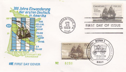 BRD,1983, Schmuck-FDC  Mit Nr. 1180 Und USA Nr. 1628 Gemeinschaftsausgabe "Einwanderung Deutscher In Amerika" - Briefe U. Dokumente