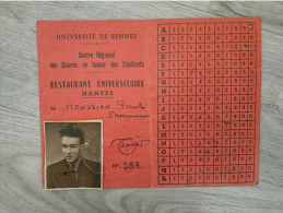 Carte Restaurant Universitaire Nantes N°588 - Tickets D'entrée