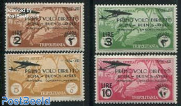 Italian Lybia 1934 Tripolitania, Direct Flight Rome-Buenos Aires 4v, Mint NH, Nature - Transport - Horses - Aircraft &.. - Avions