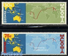 Malaysia 1967 Seacom Project 2v, Mint NH, Science - Various - Telecommunication - Maps - Telecom