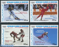 Mauritania 1988 Olympic Winter Winners 4v, Mint NH, Sport - Olympic Winter Games - Skiing - Skisport