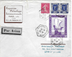 Yv 324 Et 278B Sur Lettre - Cachet Hexagonal Exposition Philatélique PEXIP 1937 - Cad 19 6 37 - Vignette N°16 - Autres & Non Classés