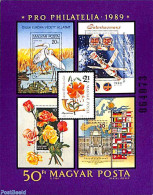Hungary 1989 Pro Philately S/s, Mint NH, Nature - Transport - Birds - Flowers & Plants - Stamps On Stamps - Space Expl.. - Nuevos