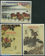 Bhutan 1999 K. Hokusai 3 S/s, Mint NH, Art - East Asian Art - Paintings - Bhután