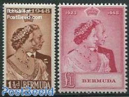 Bermuda 1948 Silver Wedding 2v, Mint NH, History - Kings & Queens (Royalty) - Familles Royales