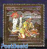 Togo 1990 Scouting 1v, Gold, Mint NH, Nature - Sport - Butterflies - Mushrooms - Scouting - Champignons